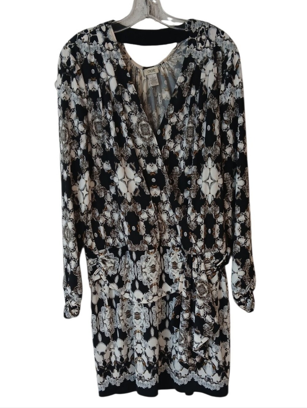 Cache Vintage Black White Faux Wrap Drop Waist Dress Size Large